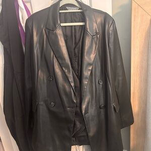Primark Black Faux Leather Double-Breasted Jacket Blazer
